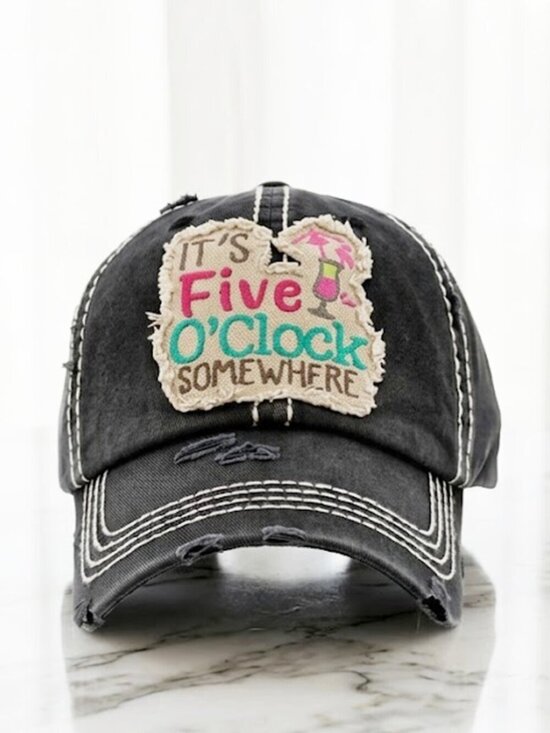 Boutique Accessories - Black Its Five OClock Somewhere Ladies Ball Cap